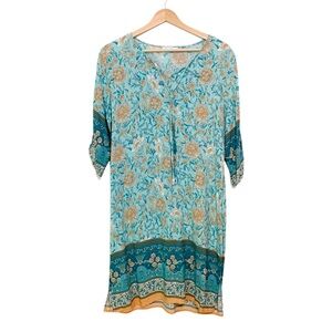 Halife Bohemian Floral Mini Dress Beachy Summer Swing Tunic V Neck Medium